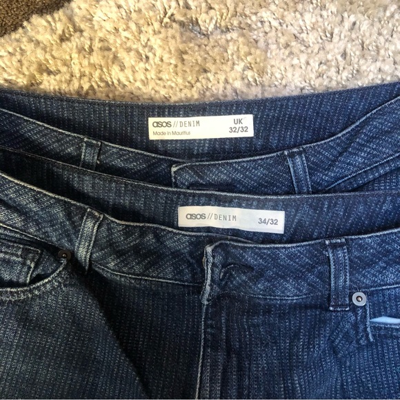 ASOS Design high waist raw hem cropped wide leg stretch jeans 🦋 blue striped - Picture 14 of 16